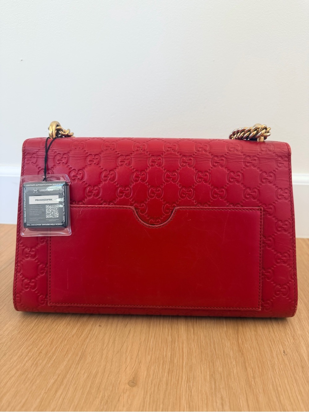 GUCCI ✨ RED LEATHER LARGE PADLOCK CHAIN SHOULDER BAG - Picture 7 of 16